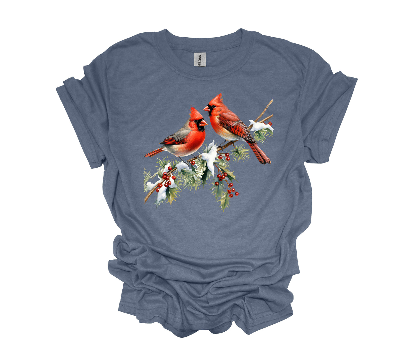 Christmas Design, Two Cardinals On Branch, Winter Red Birds, Unisex Shirt