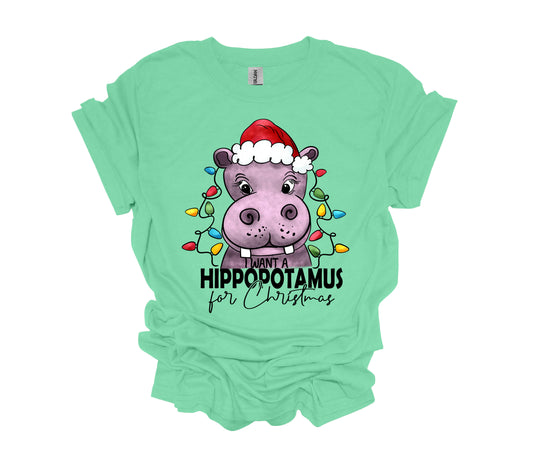 Christmas Design, I Want A Hippopotamus For Christmas, Hippo Shirt, Unisex Shirt