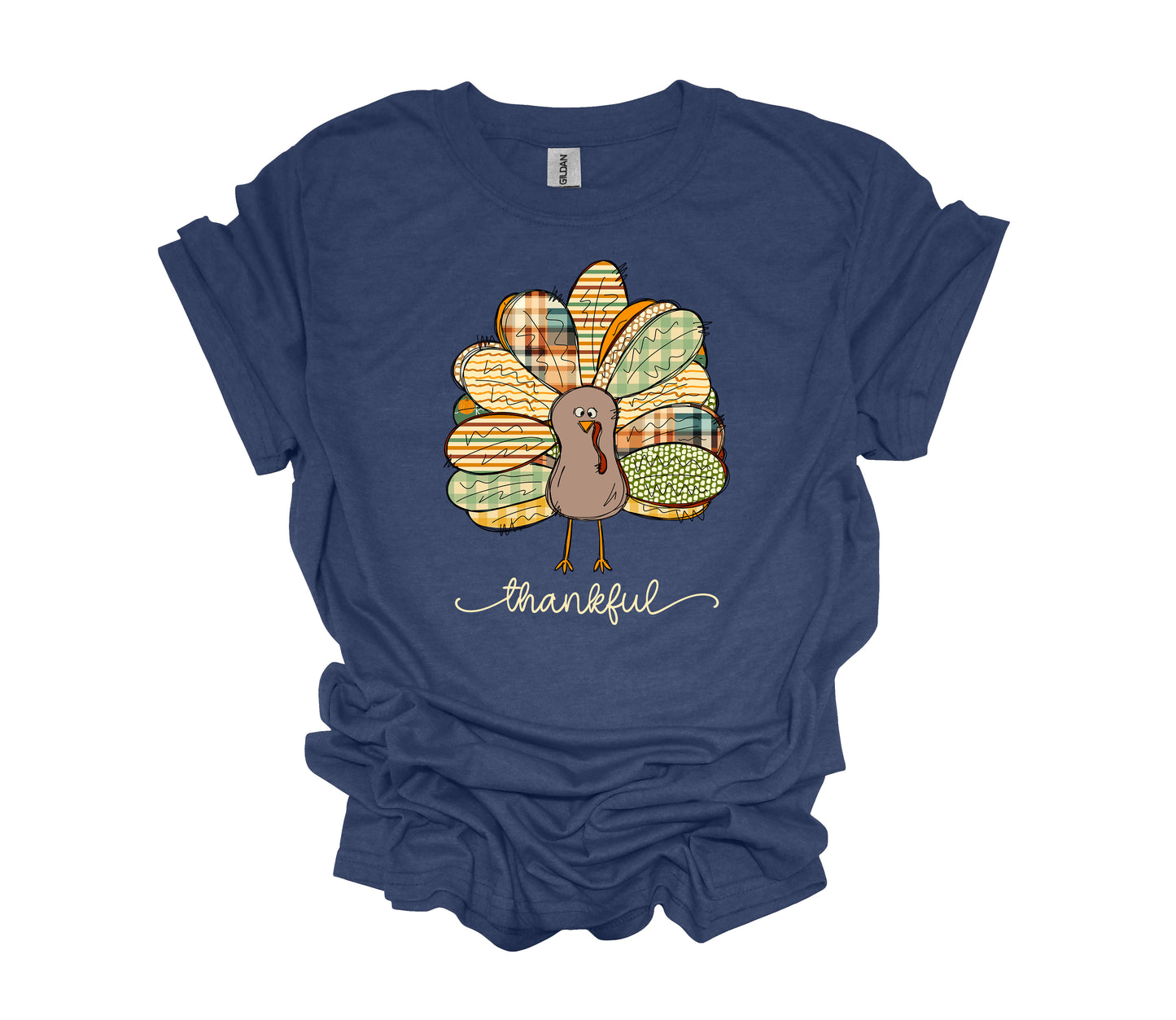 Colorful Patchwork Turkey, Thankful, Thanksgiving Tee Shirt