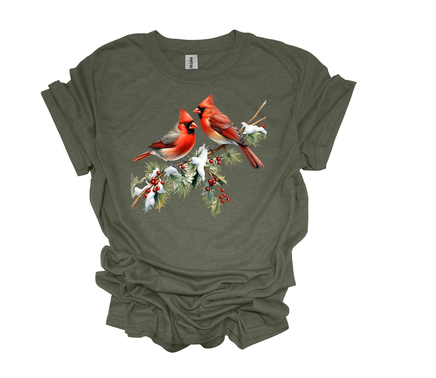 Christmas Design, Two Cardinals On Branch, Winter Red Birds, Unisex Shirt