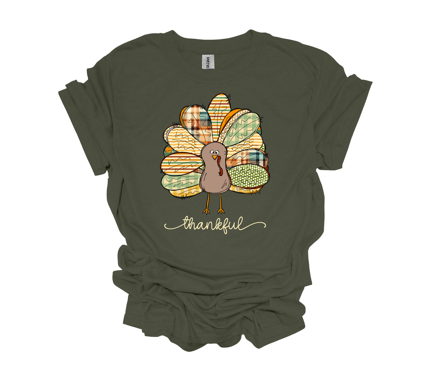 Colorful Patchwork Turkey, Thankful, Thanksgiving Tee Shirt