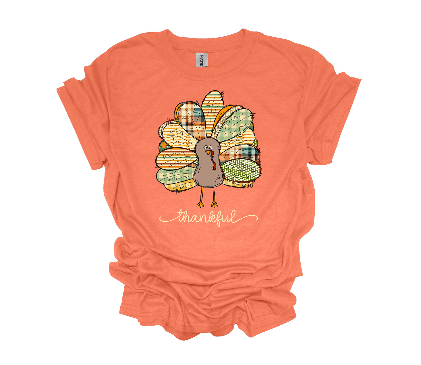 Colorful Patchwork Turkey, Thankful, Thanksgiving Tee Shirt