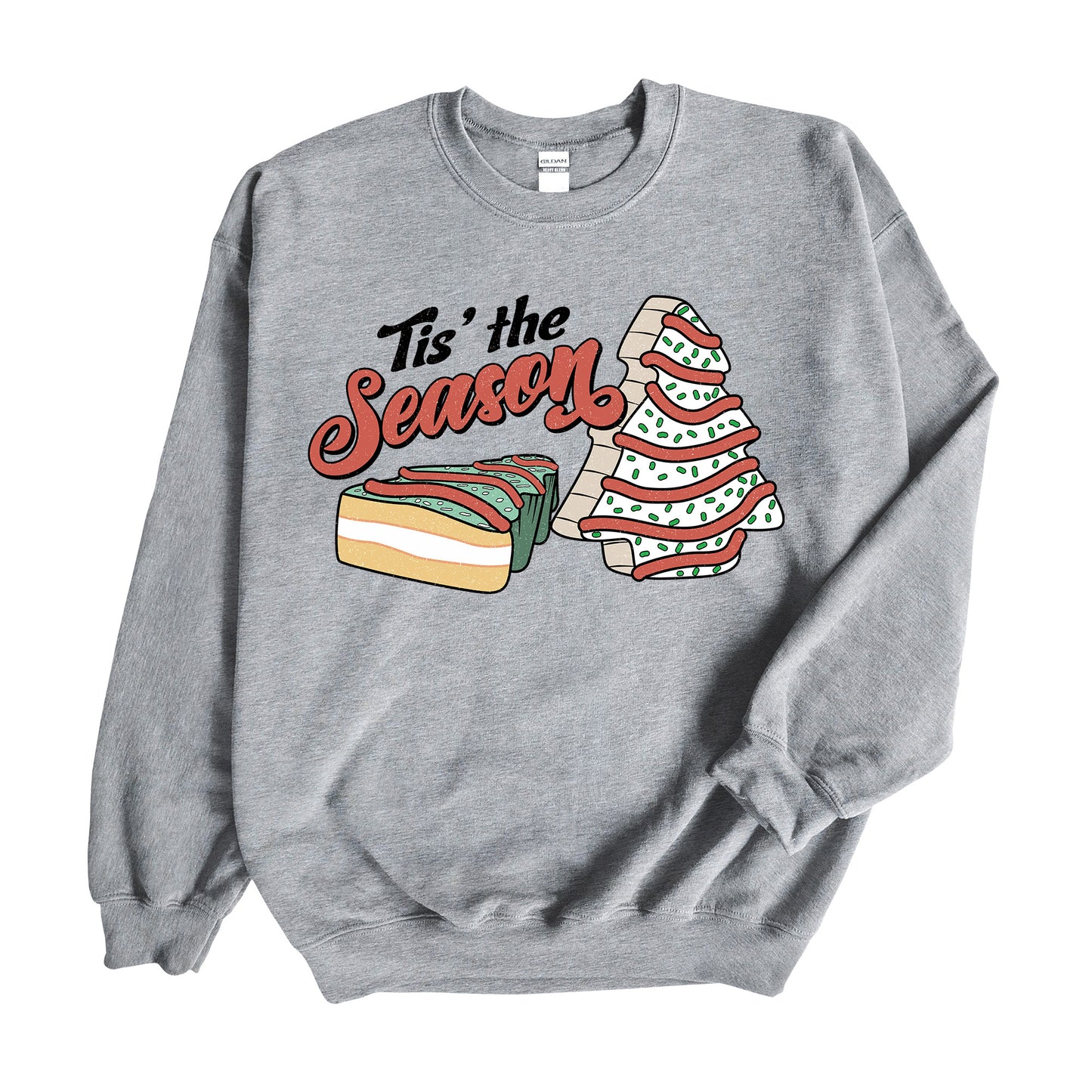 Christmas Design, Tis The Season, Christmas Tree Cake, Unisex Sweatshirt Sport Gray