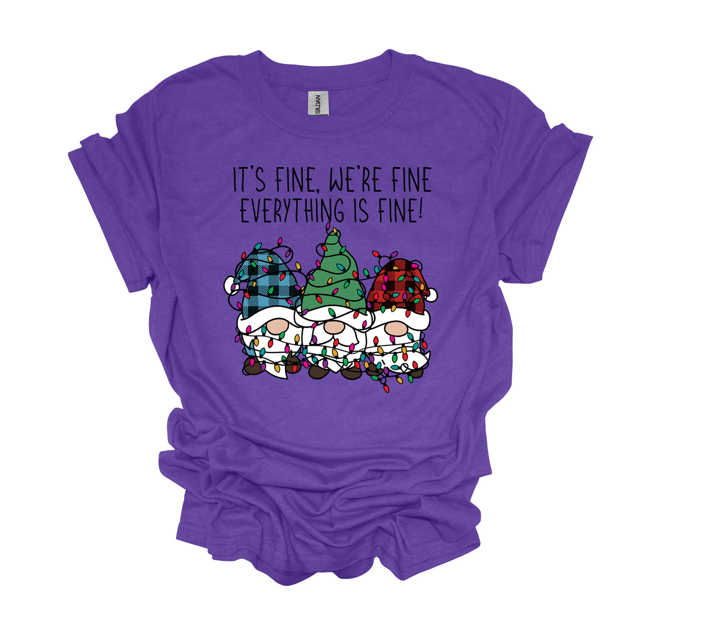 Christmas Design, It's Fine We're Fine Everything Is Fine, Gnomes And Christmas Lights, Unisex Shirt