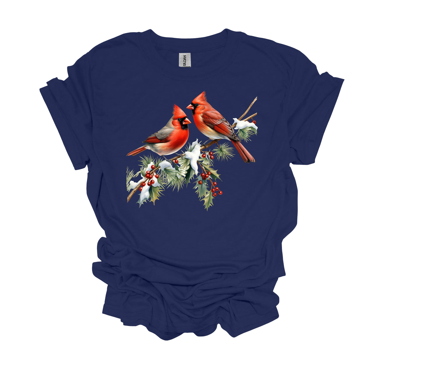 Christmas Design, Two Cardinals On Branch, Winter Red Birds, Unisex Shirt